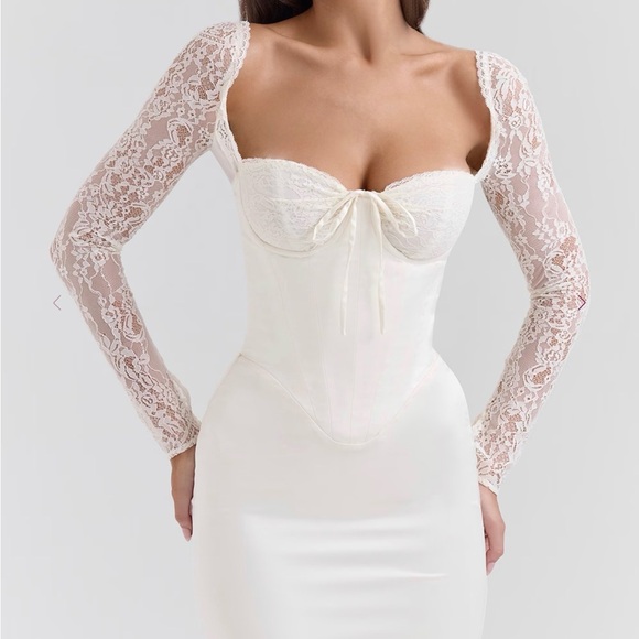 House of CB Cream Lace Sleeve Maxi Dress - Picture 2 of 11